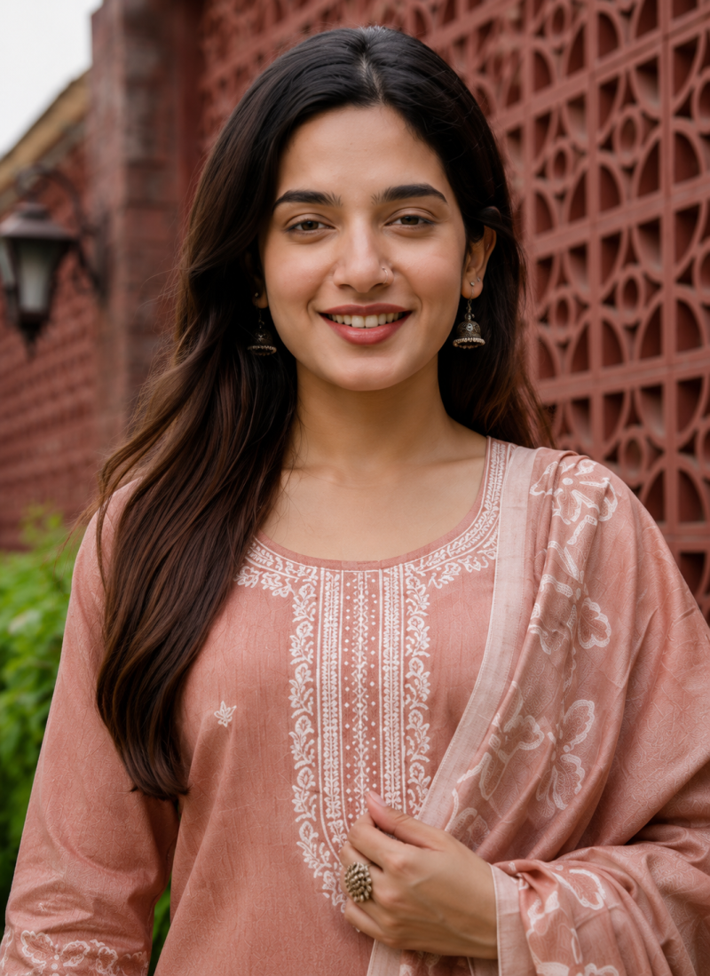 Amrah Drd 60 Light Maroon Cotton Kurti Set