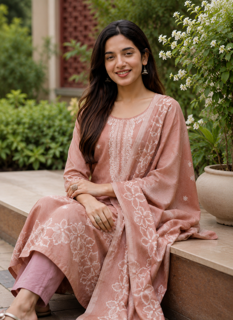Amrah Drd 60 Light Maroon Cotton Kurti Set
