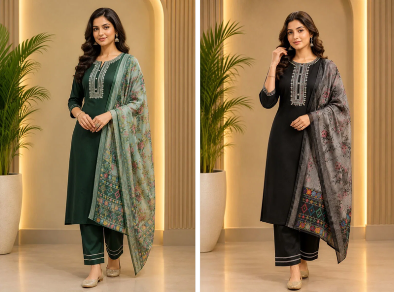 Amrah Emily 15 Magic Cotton Kurti Pant Dupatta Set