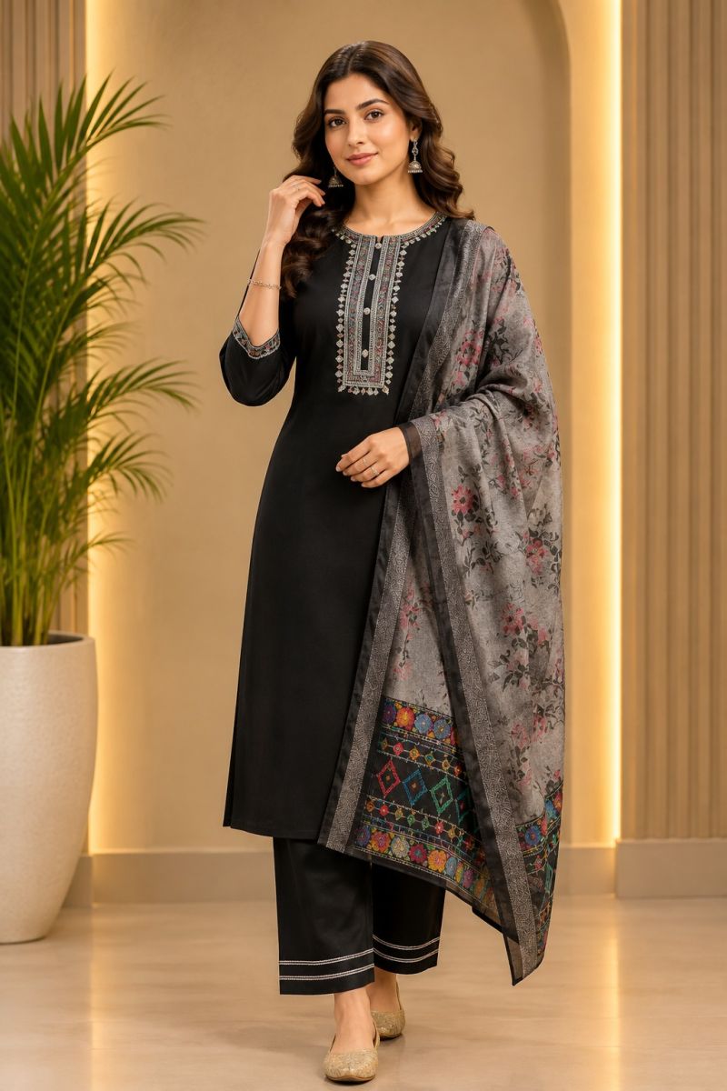 Amrah Emily 15 Magic Cotton Kurti Pant Dupatta Set
