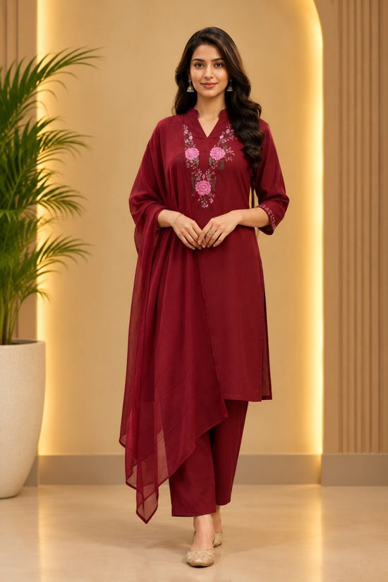 Amrah Emily 17 And 21 Rayon Slub Kurti Pant Dupatta Set