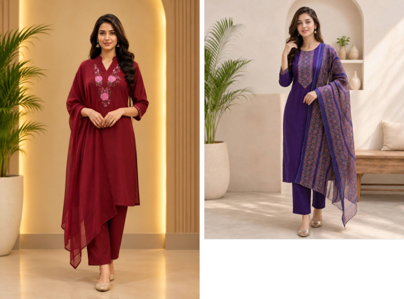 Amrah Emily 17 And 21 Rayon Slub Kurti Pant Dupatta Set