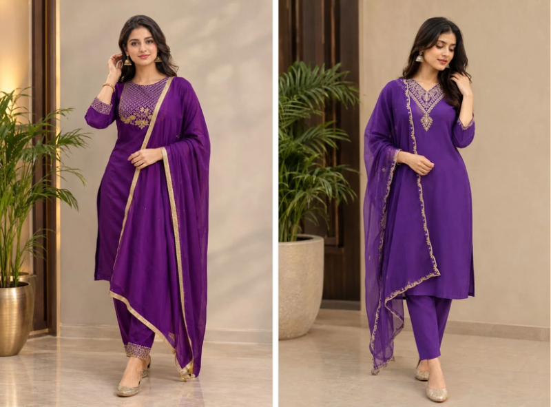 Amrah Emily 31 And 32 Slub Rayon Embroidered Kurti Pant Dupatta Set