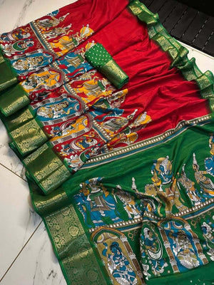 Amrah Freehand B D Dola Silk Jacquard Saree