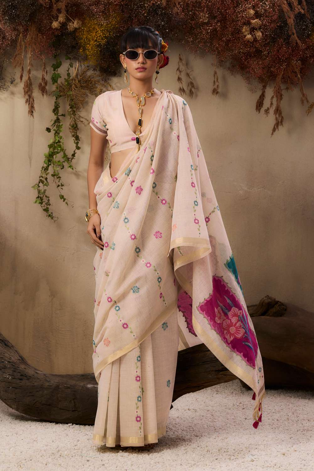 Amrah Jf 3497 Soft Muga Cotton Saree
