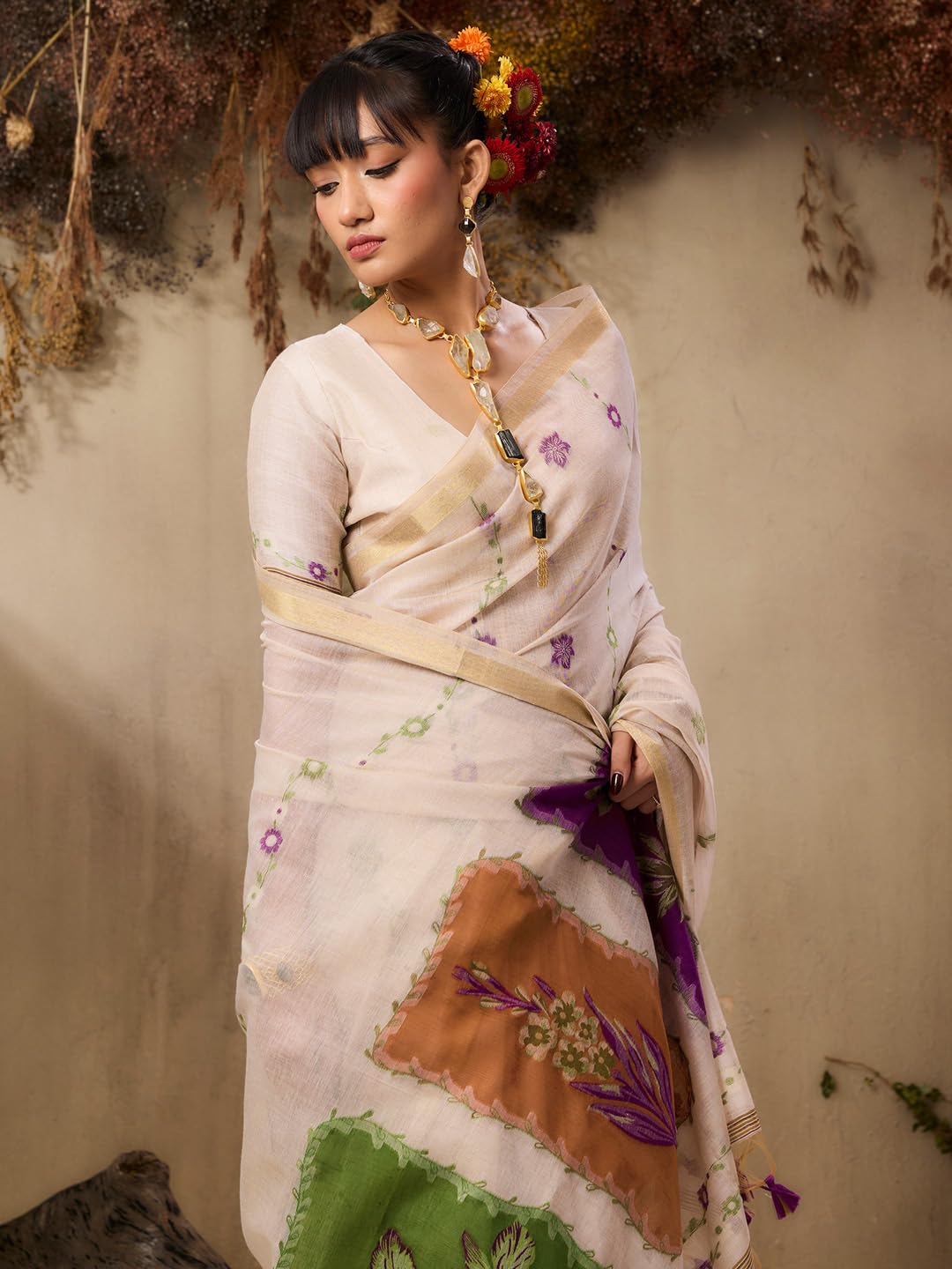 Amrah Jf 3497 Soft Muga Cotton Saree