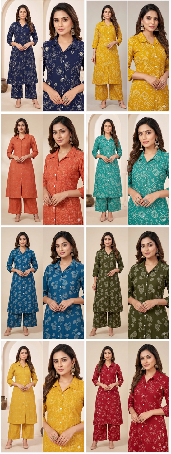 Amrah Jinu Combo Rayon Printed Kurti Pant Set