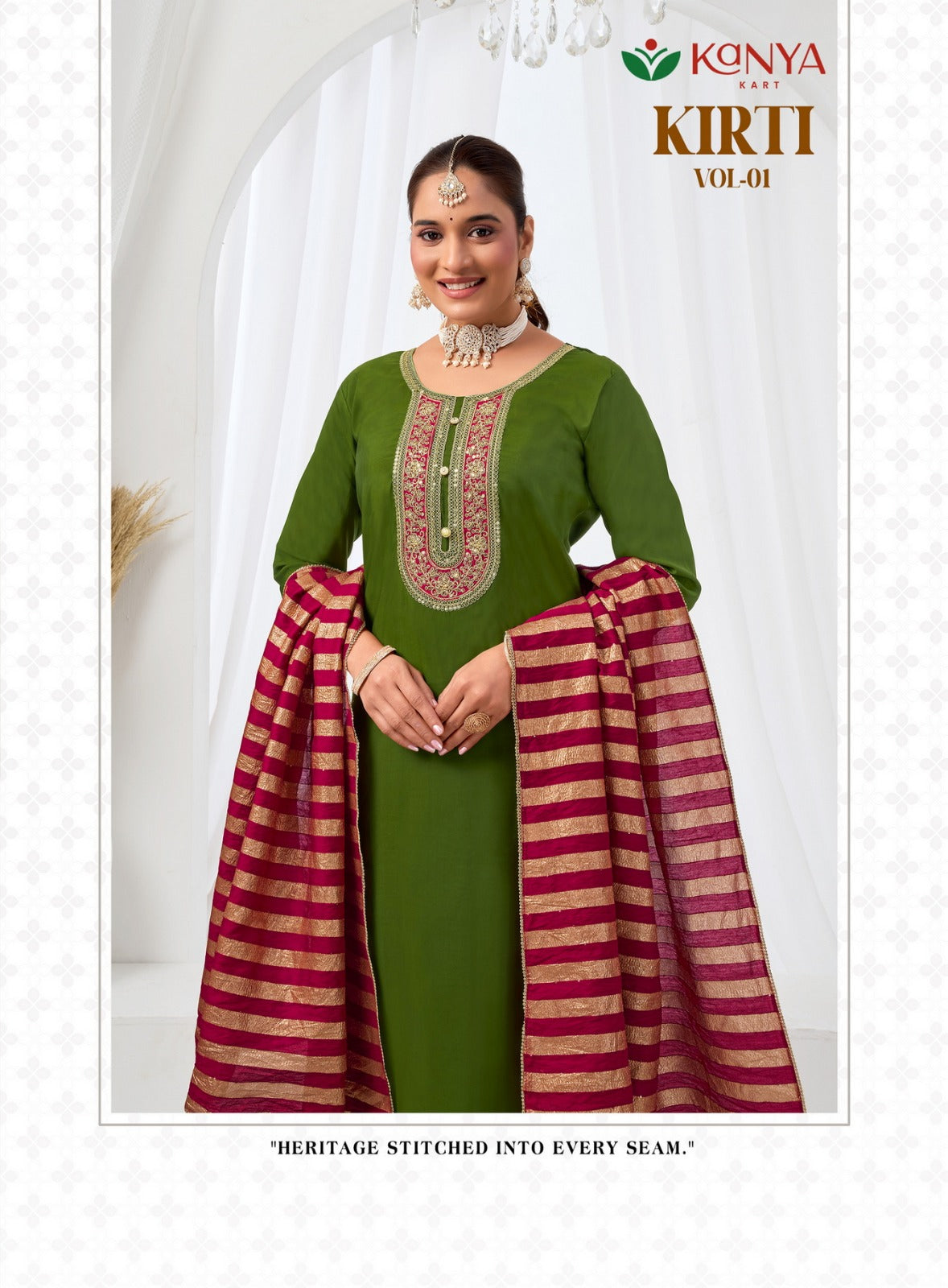 Amrah Kanya Kirti Vol 1 Roman Silk Embroidered Kurti Pant Dupatta Set