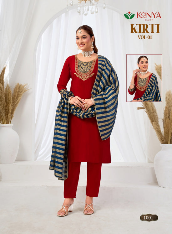Amrah Kanya Kirti Vol 1 Roman Silk Embroidered Kurti Pant Dupatta Set