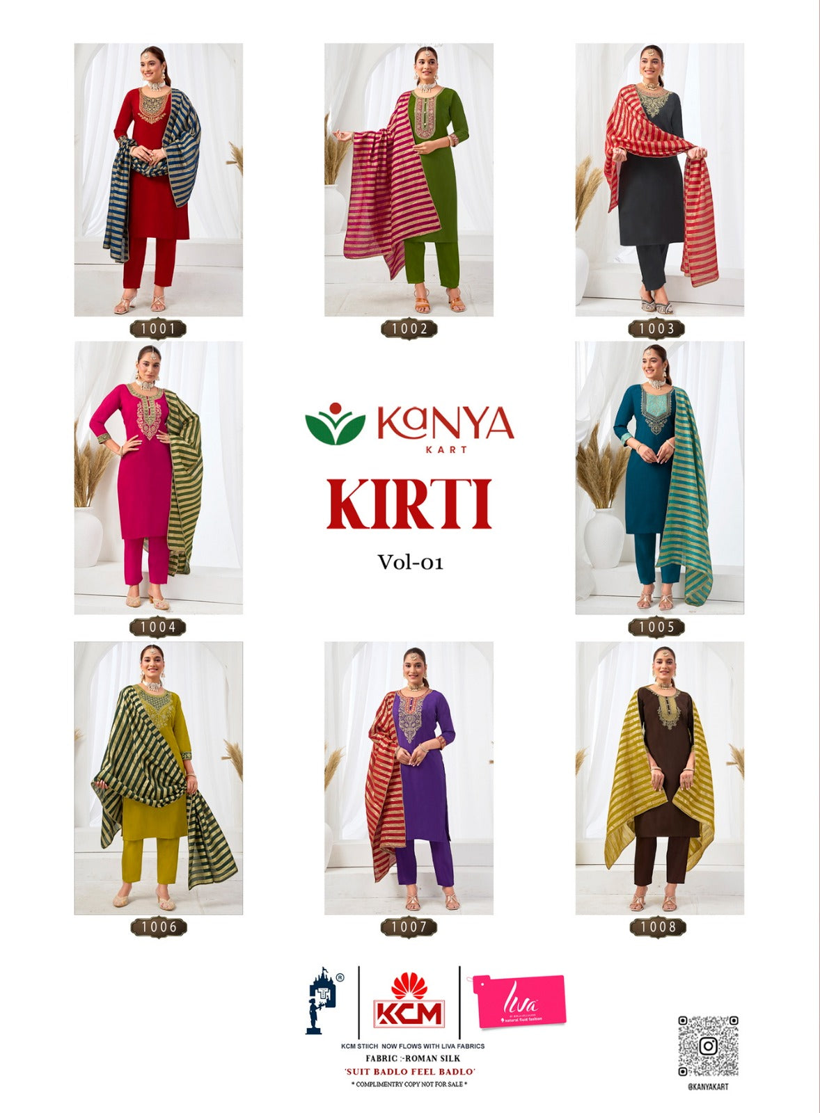 Amrah Kanya Kirti Vol 1 Roman Silk Embroidered Kurti Pant Dupatta Set
