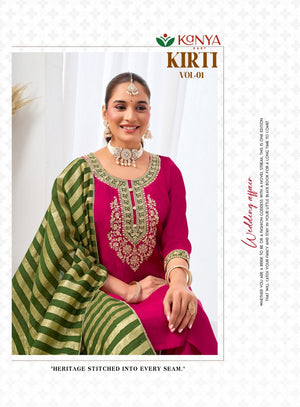 Amrah Kanya Kirti Vol 1 Roman Silk Embroidered Kurti Pant Dupatta Set