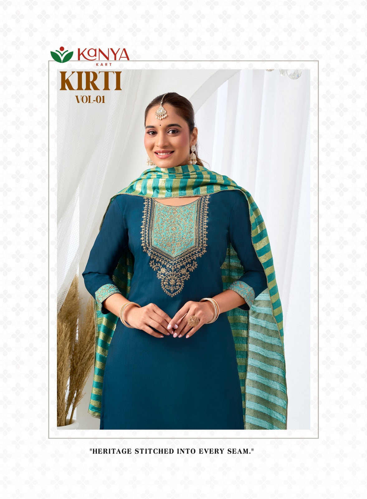 Amrah Kanya Kirti Vol 1 Roman Silk Embroidered Kurti Pant Dupatta Set