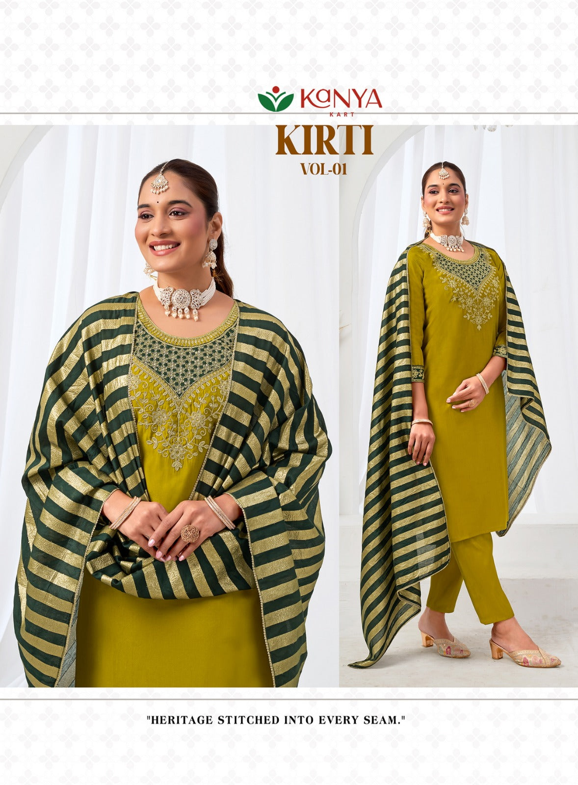 Amrah Kanya Kirti Vol 1 Roman Silk Embroidered Kurti Pant Dupatta Set