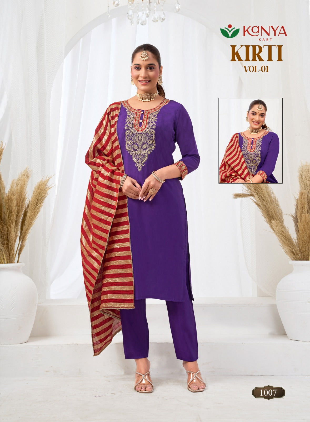 Amrah Kanya Kirti Vol 1 Roman Silk Embroidered Kurti Pant Dupatta Set