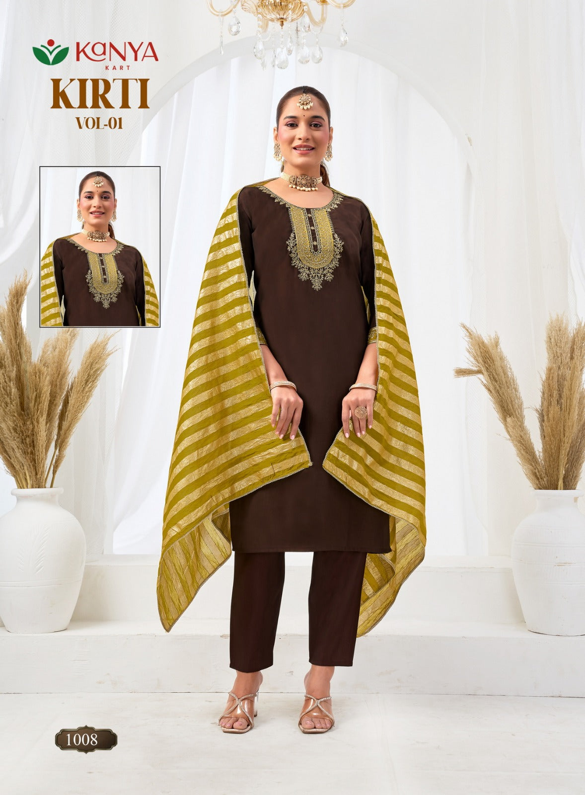 Amrah Kanya Kirti Vol 1 Roman Silk Embroidered Kurti Pant Dupatta Set