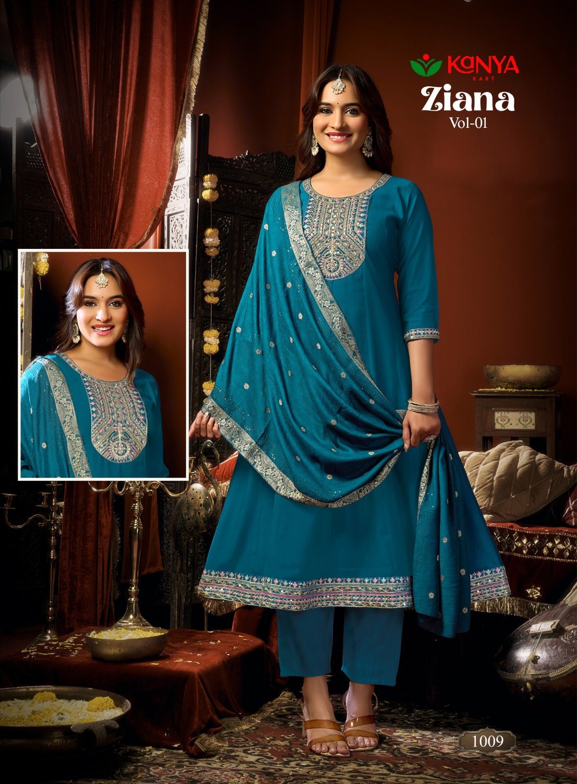 Amrah Kanya Zianna Vol 1 Vertican Embroidered Kurti Pant Dupatta Set - Amrah Wholesale