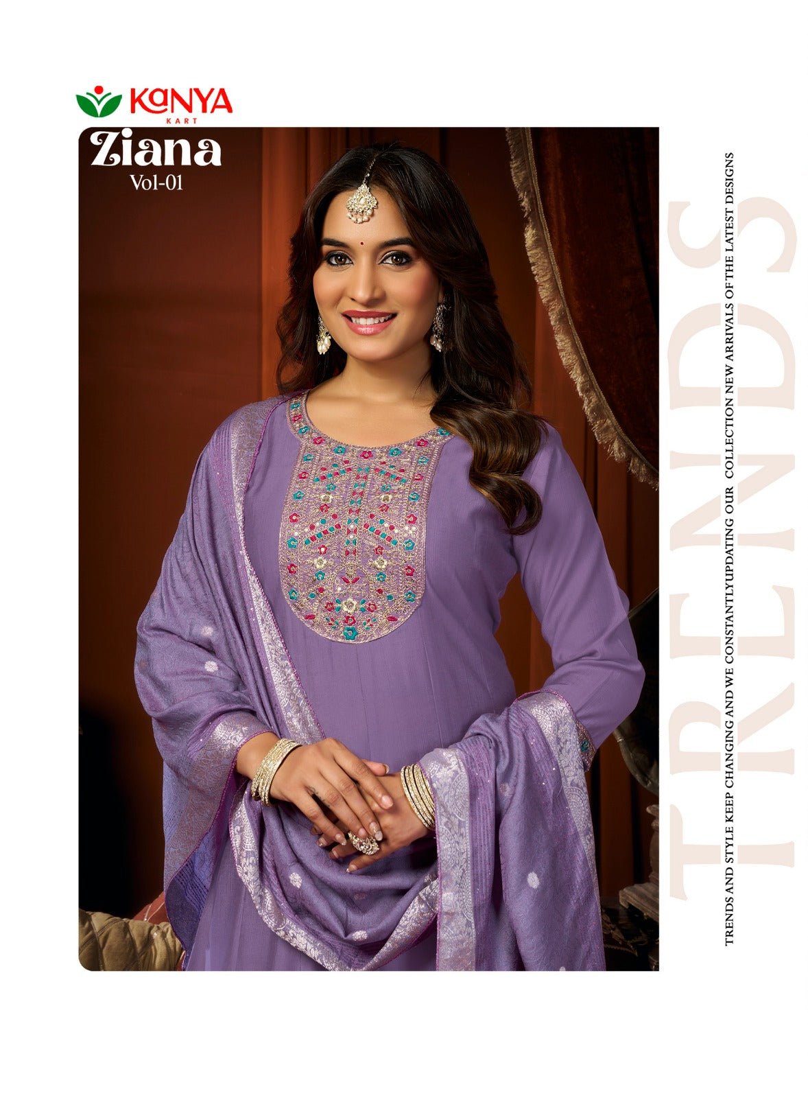 Amrah Kanya Zianna Vol 1 Vertican Embroidered Kurti Pant Dupatta Set - Amrah Wholesale