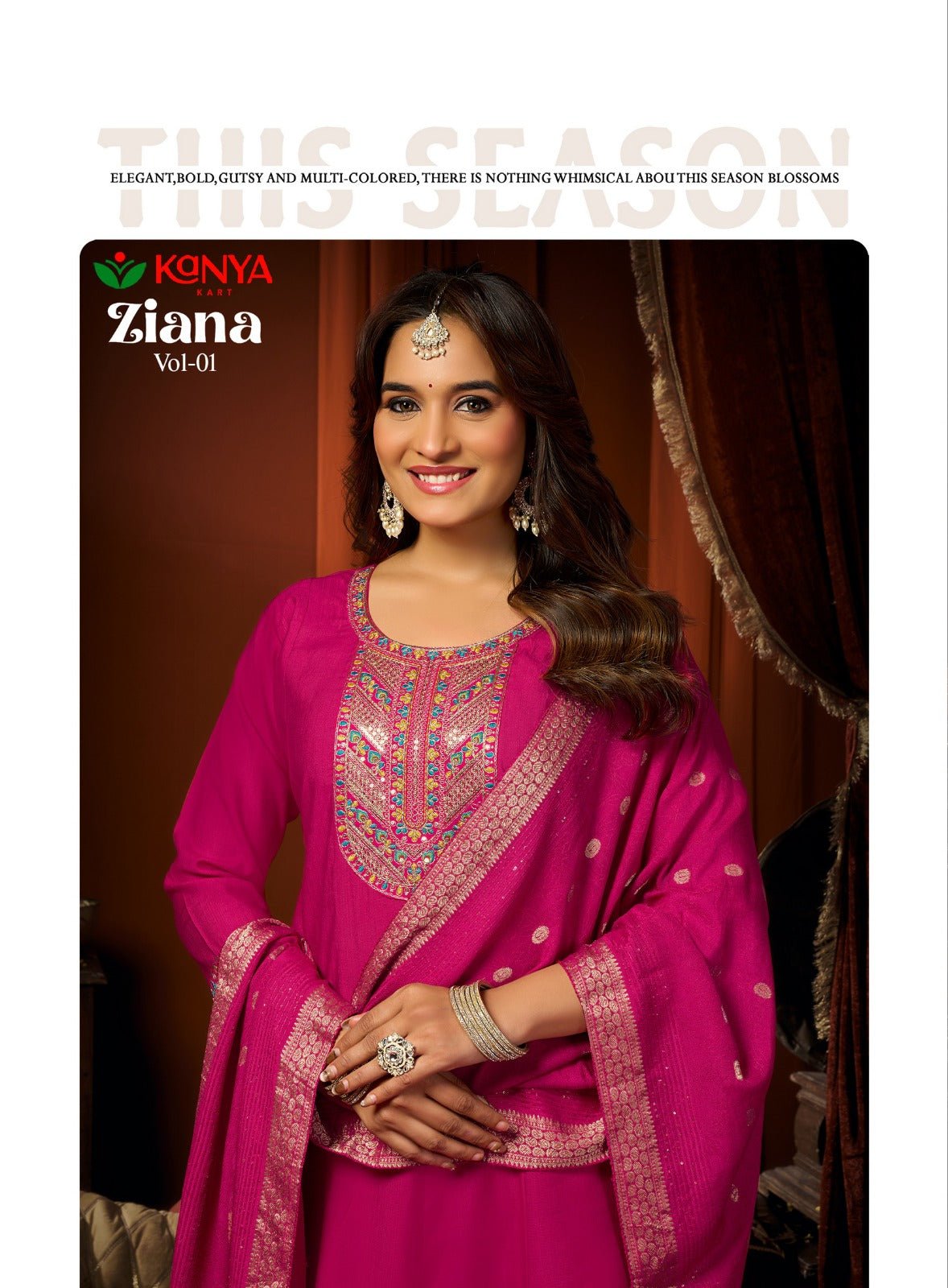 Amrah Kanya Zianna Vol 1 Vertican Embroidered Kurti Pant Dupatta Set - Amrah Wholesale