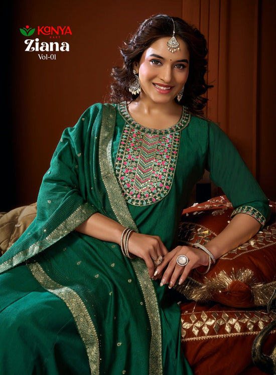 Amrah Kanya Zianna Vol 1 Vertican Embroidered Kurti Pant Dupatta Set - Amrah Wholesale