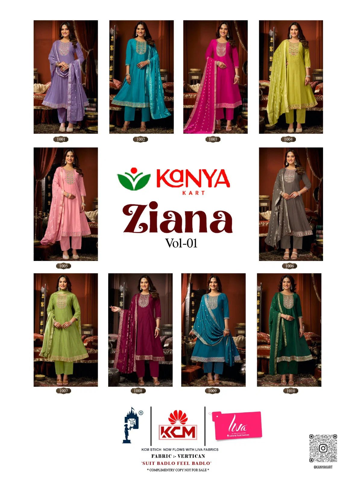 Amrah Kanya Zianna Vol 1 Vertican Embroidered Kurti Pant Dupatta Set - Amrah Wholesale