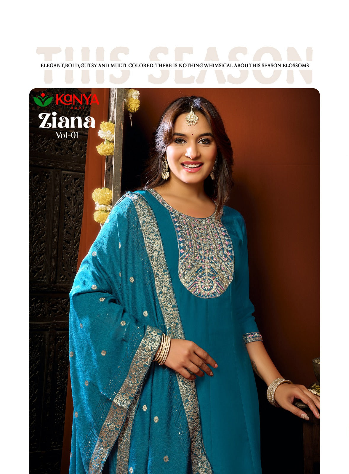 Amrah Kanya Zianna Vol 1 Vertican Embroidered Kurti Pant Dupatta Set
