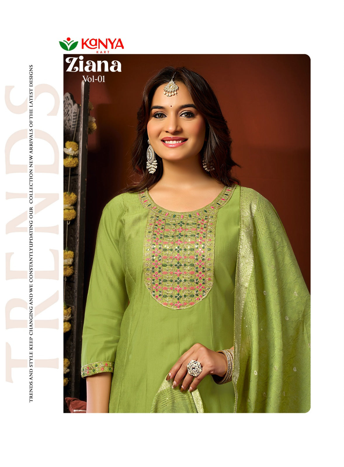 Amrah Kanya Zianna Vol 1 Vertican Embroidered Kurti Pant Dupatta Set