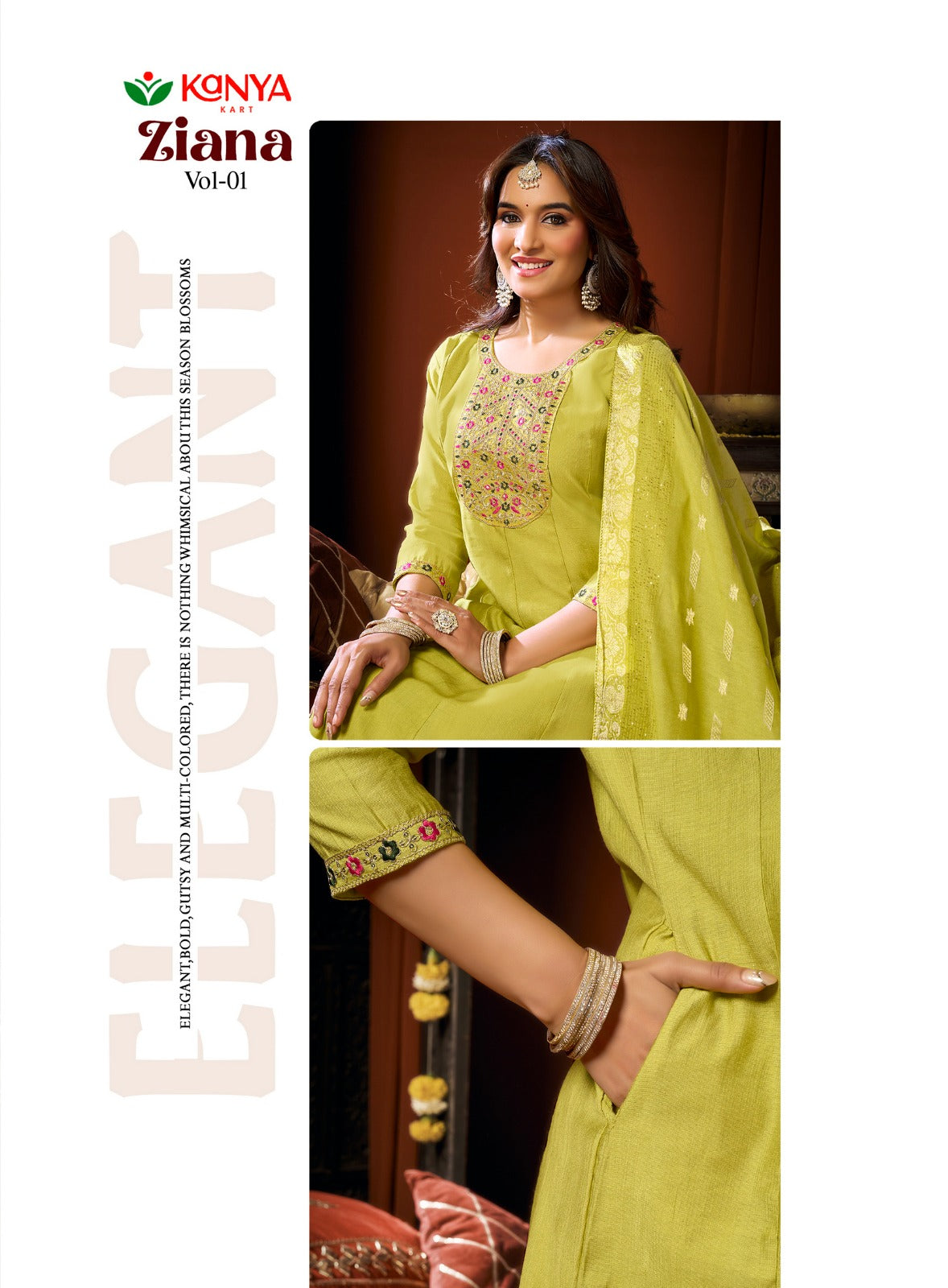Amrah Kanya Zianna Vol 1 Vertican Embroidered Kurti Pant Dupatta Set