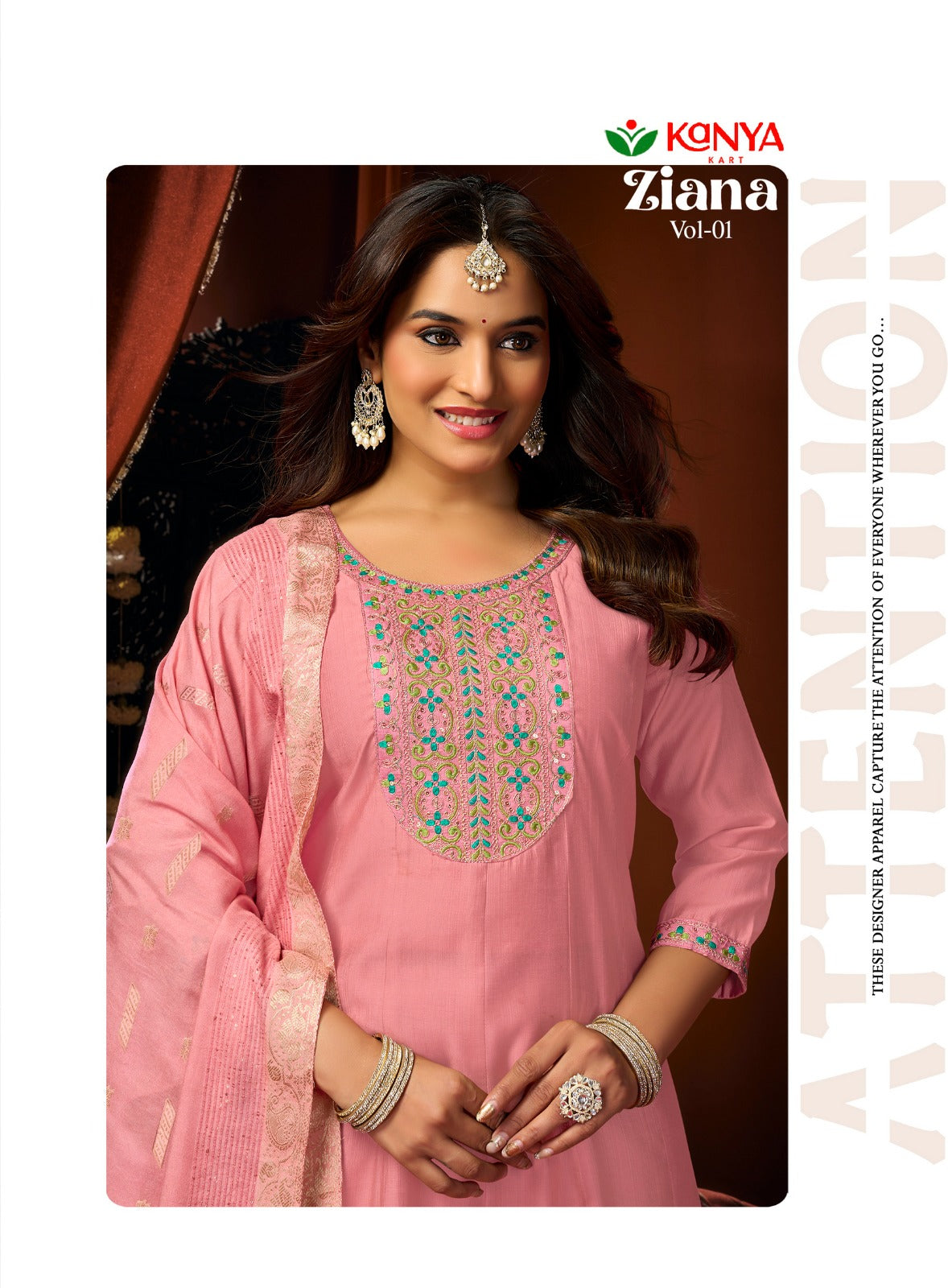 Amrah Kanya Zianna Vol 1 Vertican Embroidered Kurti Pant Dupatta Set
