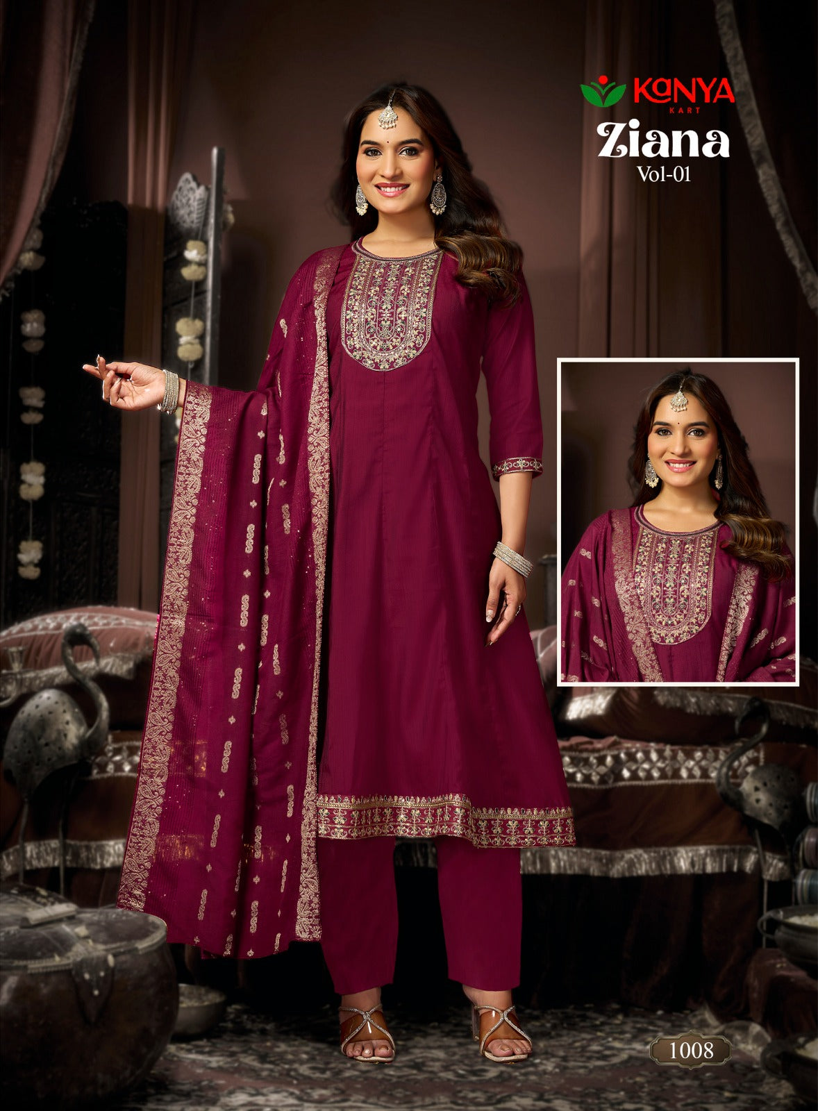 Amrah Kanya Zianna Vol 1 Vertican Embroidered Kurti Pant Dupatta Set