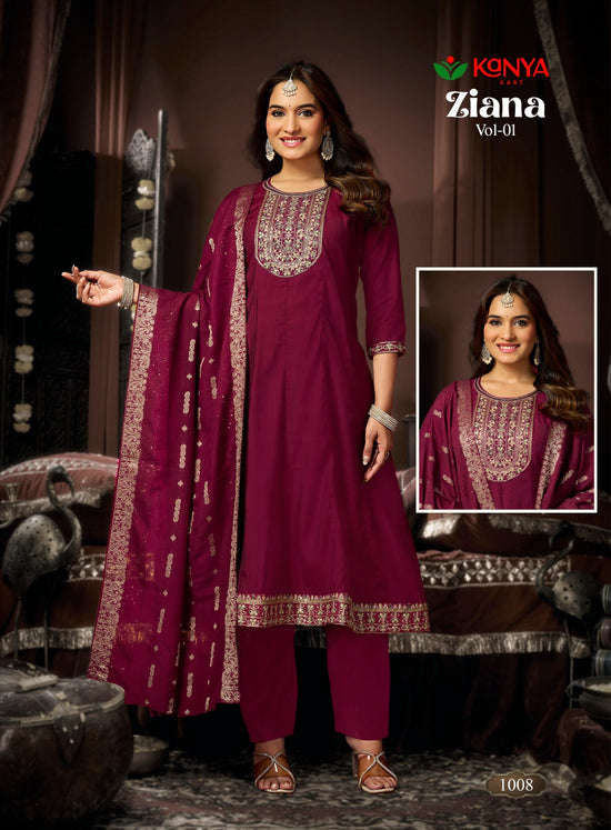 Amrah Kanya Zianna Vol 1 Vertican Embroidered Kurti Pant Dupatta Set