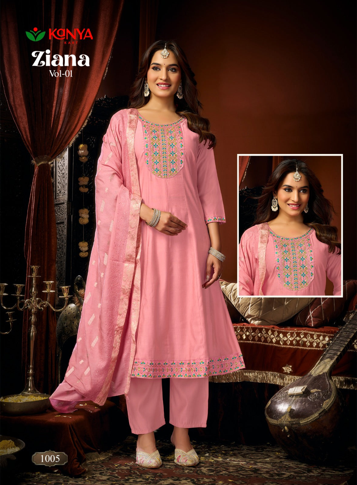 Amrah Kanya Zianna Vol 1 Vertican Embroidered Kurti Pant Dupatta Set