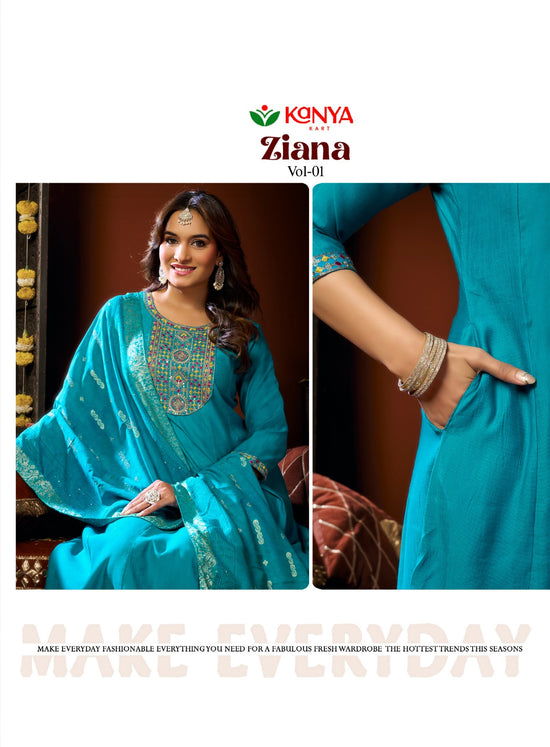 Amrah Kanya Zianna Vol 1 Vertican Embroidered Kurti Pant Dupatta Set