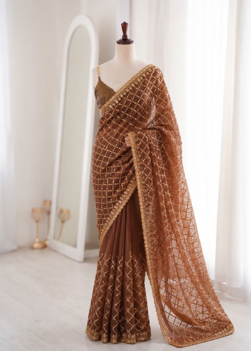 Amrah Kc 952 NC Moss Silk Sequence Zari Work Saree with Blouse