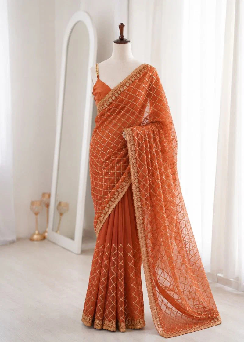 Amrah Kc 952 NC Moss Silk Sequence Zari Work Saree with Blouse
