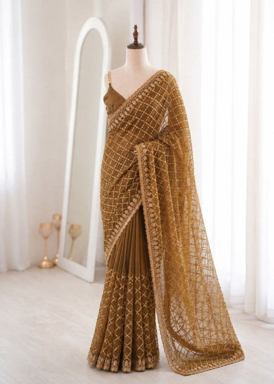 Amrah Kc 952 NC Moss Silk Sequence Zari Work Saree with Blouse