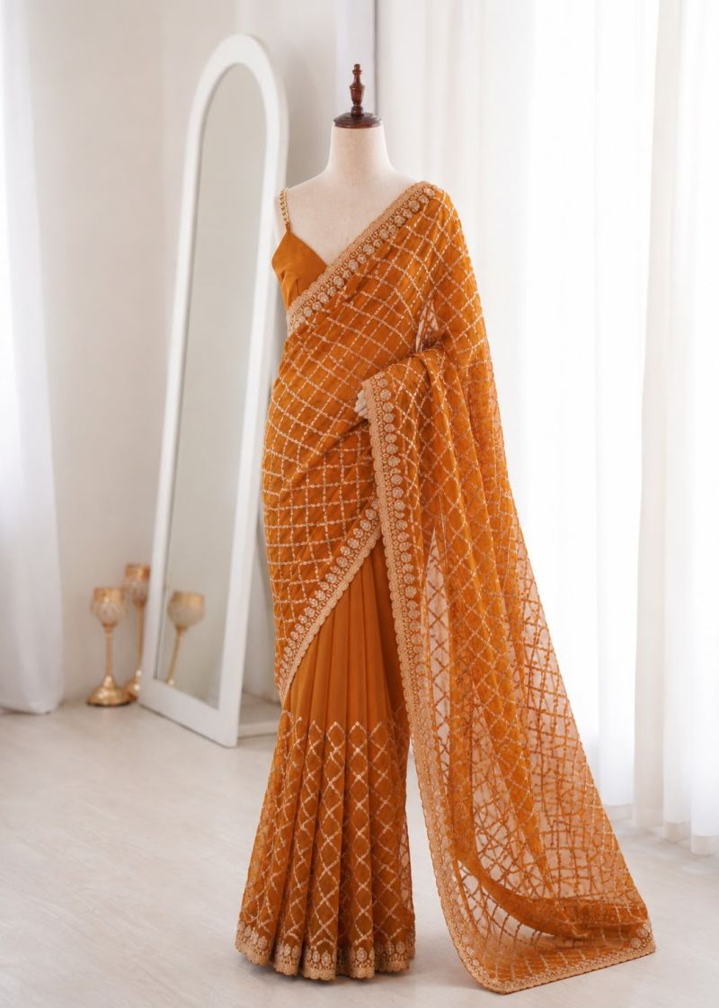 Amrah Kc 952 NC Moss Silk Sequence Zari Work Saree with Blouse