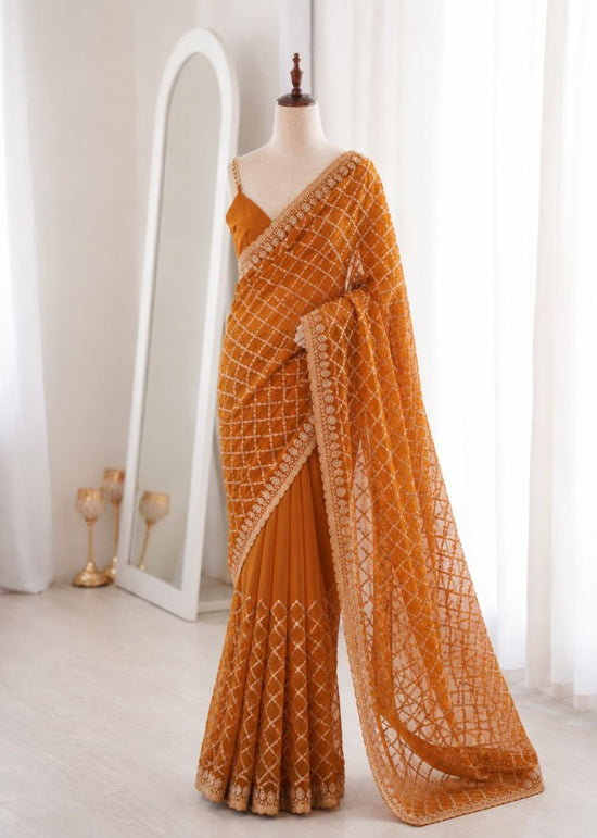 Amrah Kc 952 NC Moss Silk Sequence Zari Work Saree with Blouse