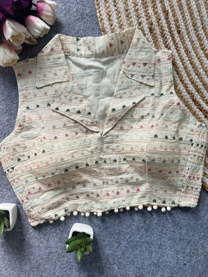 Amrah Wholesale Khadi Collar Khadi Embroidered Designer Blouse