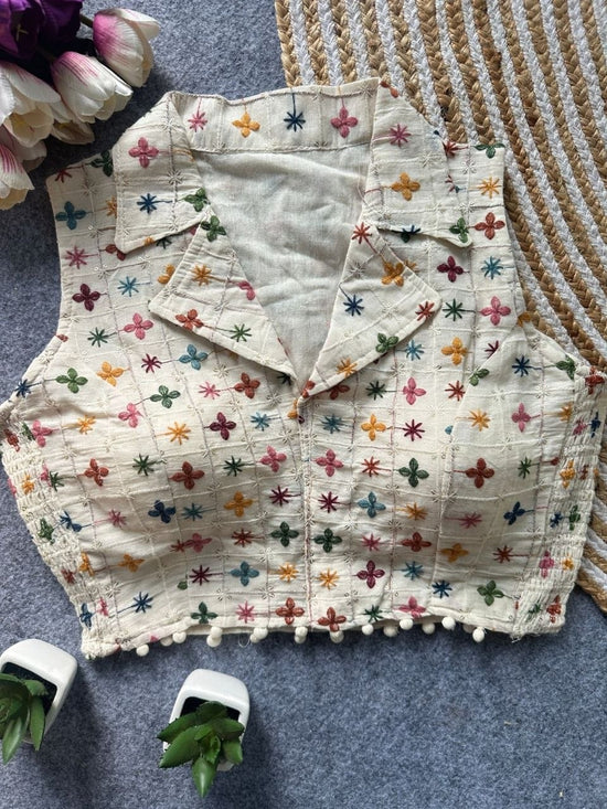 Amrah Wholesale Khadi Collar Khadi Embroidered Designer Blouse