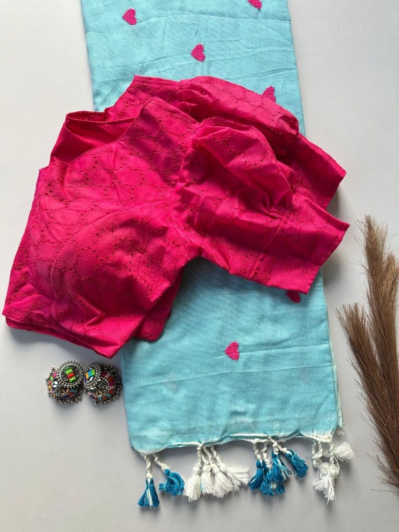 Amrah Khadi Vol 28 Khadi Cotton Heart Work Embroidered Saree with Blouse