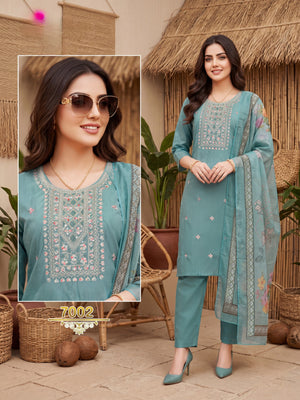 Amrah Wholesale Khusboo Vol 7 Vertican Kurti Pant Dupatta Set