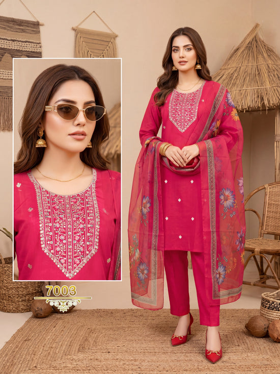 Amrah Wholesale Khusboo Vol 7 Vertican Kurti Pant Dupatta Set