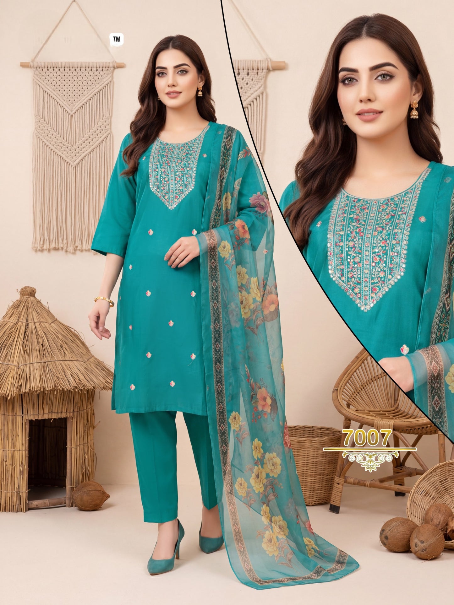 Amrah Wholesale Khusboo Vol 7 Vertican Kurti Pant Dupatta Set