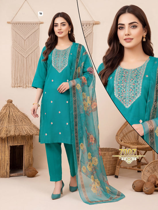 Amrah Wholesale Khusboo Vol 7 Vertican Kurti Pant Dupatta Set