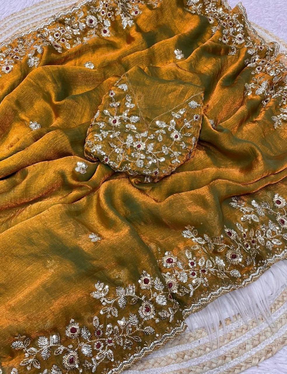 Amrah Wholesale Liza Saree Mg Chiffon Embroidered Saree Collection
