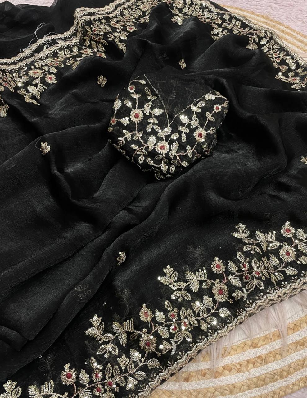 Amrah Wholesale Liza Saree Mg Chiffon Embroidered Saree Collection