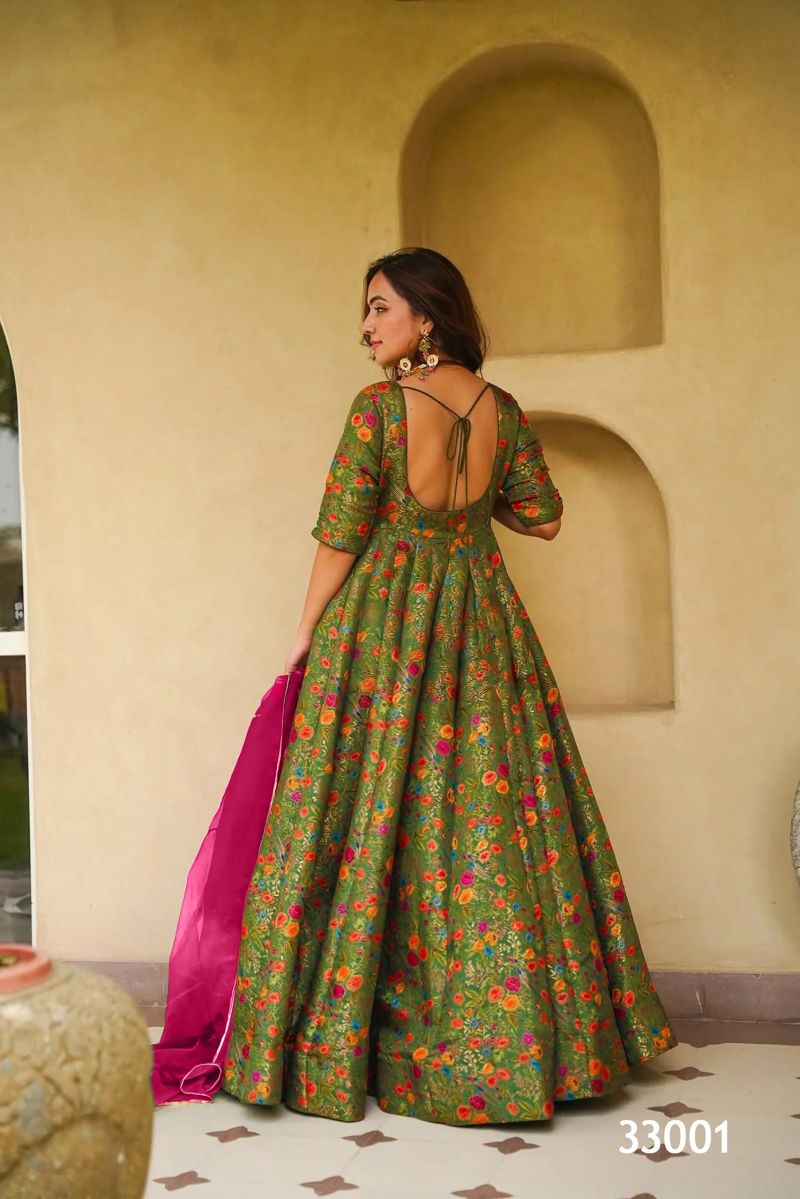 Amrah Wholesale Lucaya Vol 33 Silk Digital Printed Flared Gown Set