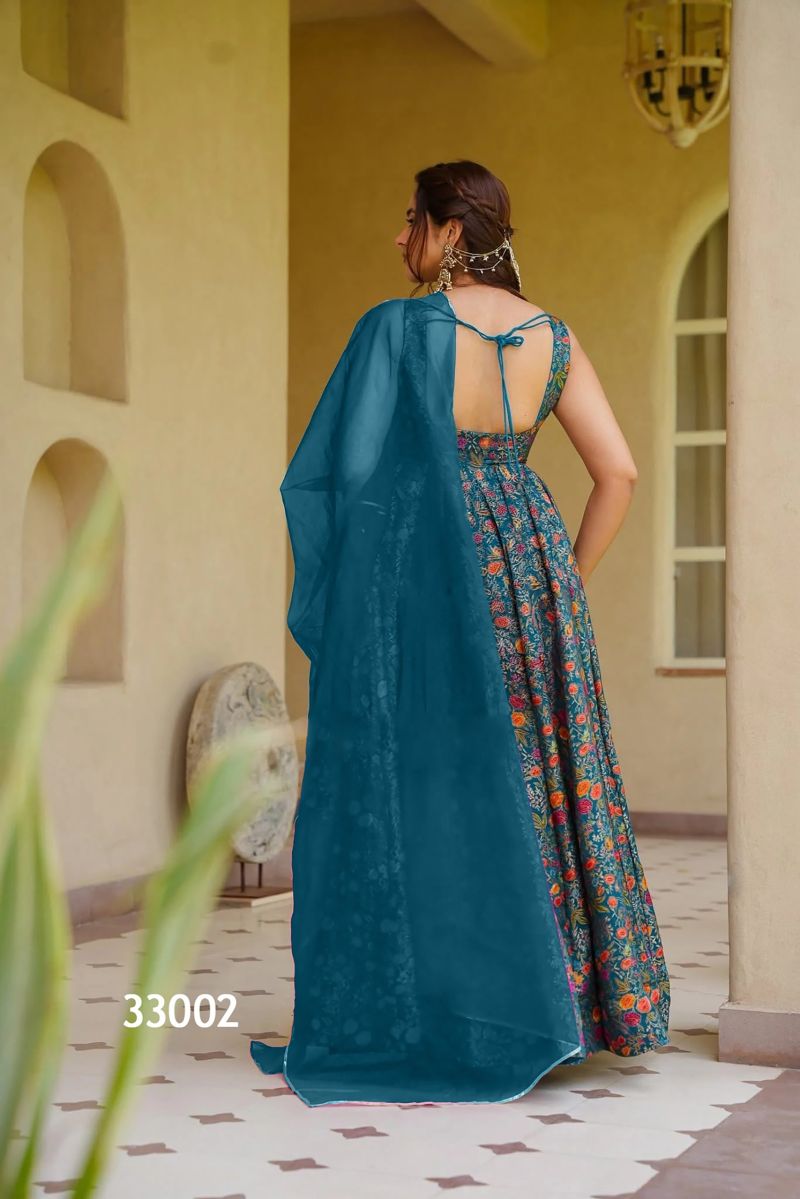 Amrah Wholesale Lucaya Vol 33 Silk Digital Printed Flared Gown Set