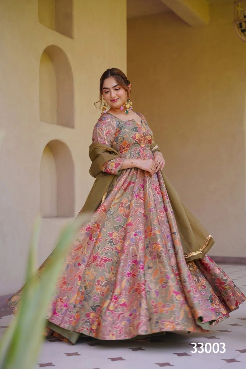 Amrah Wholesale Lucaya Vol 33 Silk Digital Printed Flared Gown Set