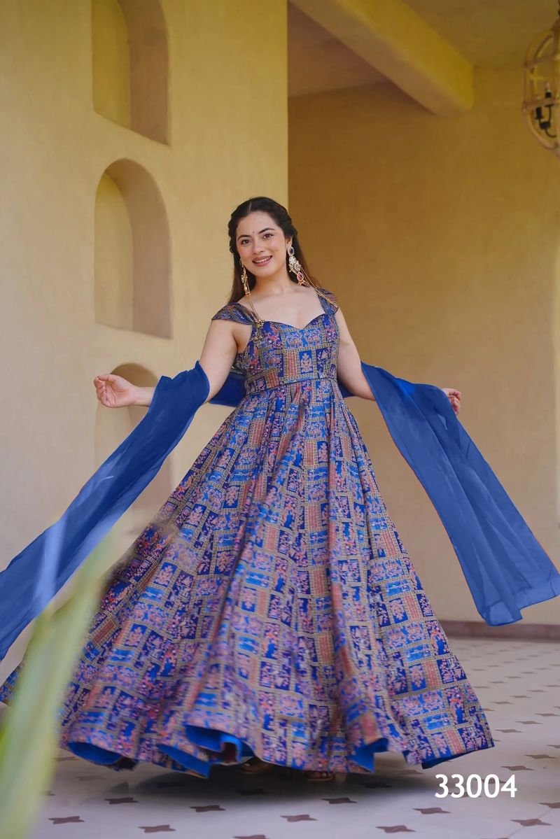 Amrah Wholesale Lucaya Vol 33 Silk Digital Printed Flared Gown Set